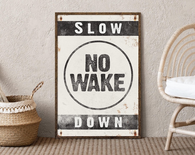 Vintage NO WAKE Posters, Retro Nautical Decor, Unique Gift for Boater, Black and White Beach Decor, 'Slow Down No Wake' Sign, Fun Beach Art