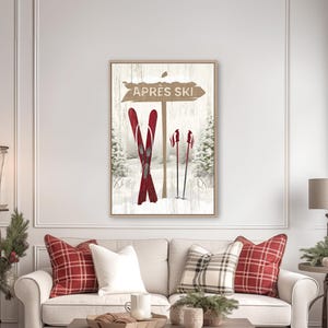 Vintage Apres Ski Sign, Ski Mountain Wall Art, Retro Ski Signs, Ski Gift for Him, Ski Lodge Decor, Canvas or Aluminum Metal Signs, Maroon