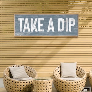 Vintage havenblauw zwembadbord om te zwemmen, lang mager terras muurdecoratie, poolparty decor, poolkunst