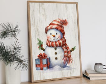 Whimsical Snowman Wall Art for a Vintage Winter Decor Theme, Authentic Distressed and Aged Look, Part of Snowman Family Collection • 219C