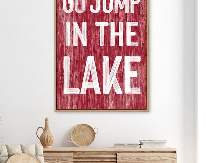 Lake House Wall Sign: Dark Red Vintage Style - Faux Distressed Wood