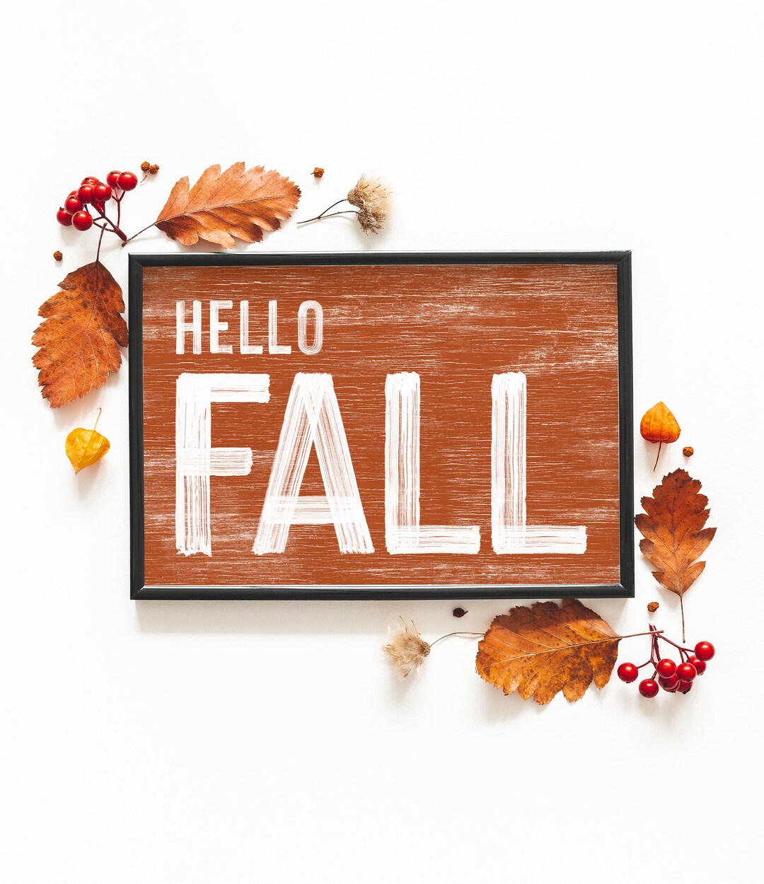 Hello Fall Sign in Burnt Orange, Vintage Farmhouse Decor, Modern ...