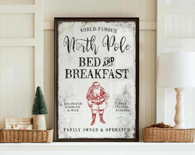North Pole Bed and Breakfast Sign, Rustic Holiday Decor (Multiple Sizes)
