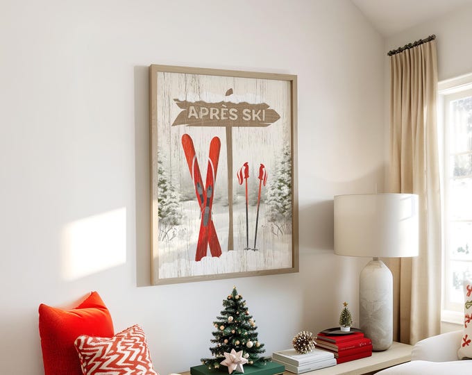 Apres Ski Wall Art: Retro Mountain Print (Canvas, Paper, Aluminum)