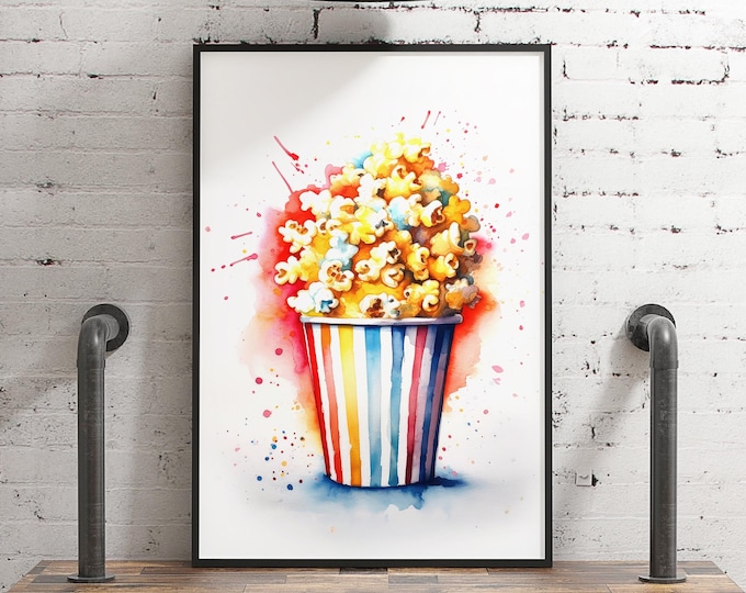 Buttered Popcorn Art, Vintage Movie Decor, Home Cinema Charm, Home Theater Gift, Summer Vibe Wall Hanging Canvas Print