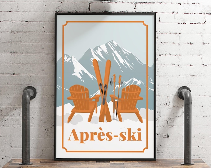 Apres Ski Adirondack Chairs Wall Art, Après-ski Burnt Orange Print, Ski Lodge Gift