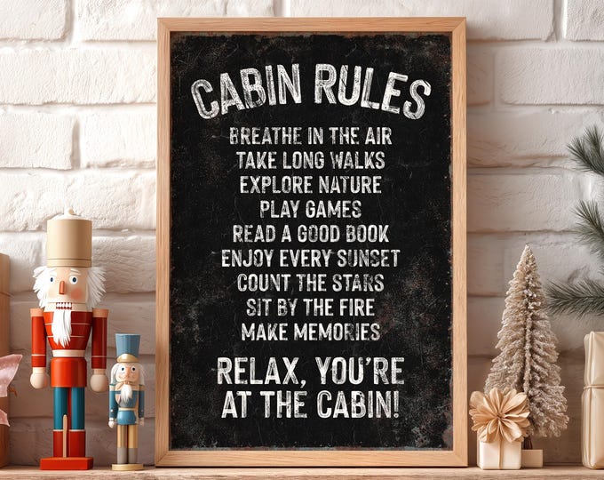 Nostalgic Ski Cabin Rules Sign – Vintage Lodge Wall Art for Chalet, Guest Room or Rental