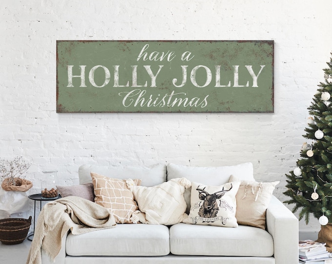Rustic Christmas Wall Sign, Seagrass Green (Canvas or Paper)