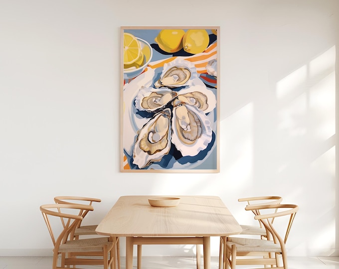 Retro Tropical Poster, Oysters and Lemons, La Dolce Vita Canvas Print, Vintage Seafood Wall Art, Coastal Decor Gift, Beachhouse Charm