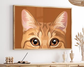 Peekaboo Cat Canvas Pop Art, Orange Tabby Print, Colorful Wall Decor, Large Framed Poster, Feline Gift, Horizontal Canvas Art