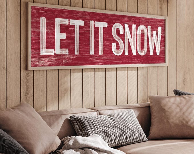 Cozy Winter Decor, Let It Snow Sign, Rustic Cabin Wall Art, Holiday Living Room Accent