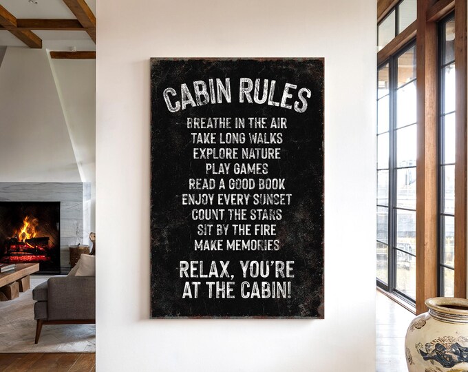Cabin Rules Nostalgic Ski Lodge Wall Art, Cozy Cabin Gift for Her