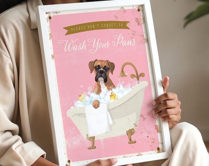 Boxer Dog Bathroom Art - Whimsical Bubble Bath Poster