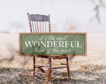 Festive Holiday Wall Art Print, It's the Most Wonderful Time of the Year Sign in Seagrass Green, Modern Farmhouse Christmas Home Decor