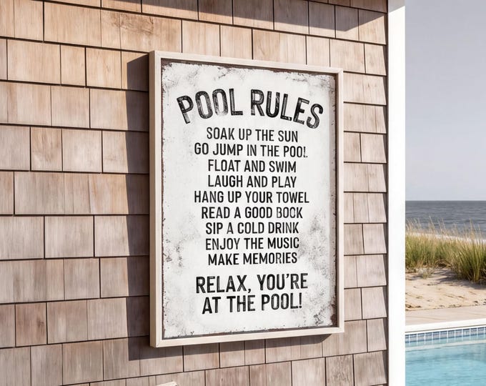 Pool Rules Soak Up The Sun, Black Lettering On Cream White Ground, Summer Gift