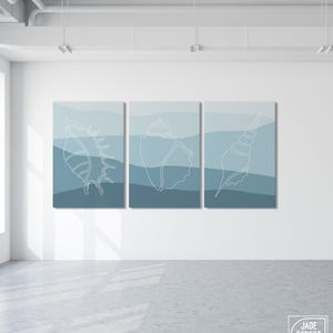 Conchas marinas y olas, arte abstracto para pared en gran formato, playa y olas, decoración playera. imagen 4