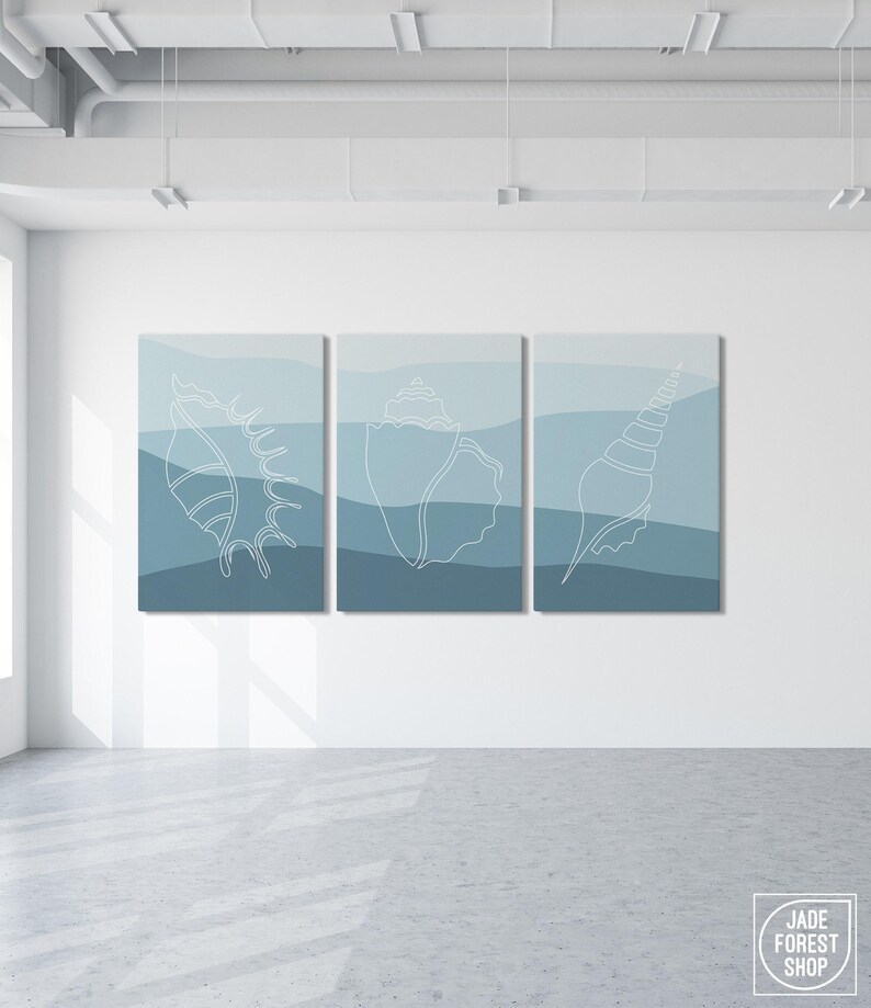Conchas marinas y olas, arte abstracto para pared en gran formato, playa y olas, decoración playera. imagen 4
