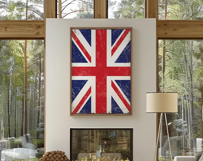 Vertical British Flag Sign, Framed British Flag Poster, Outdoor Indoor British Flag, Farmhouse Flag Signs, British Flag Gift Idea