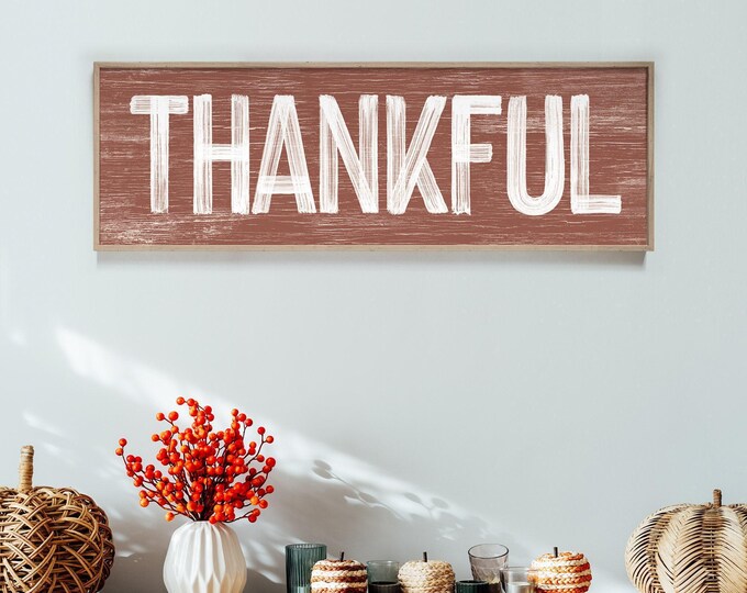 Thanksgiving Sign, Thankful Wall Art, Autumn Wall Decor, Vintage Farmhouse Decor, Faux Weathered Wood, Seasonal Harvest Decoration