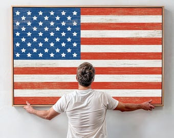 アメリカ国旗デザイン 壁掛け鏡 約85cm×60cm アメリカ建国250周年記念国旗ウォールアート、ヴィンテージアメリカン