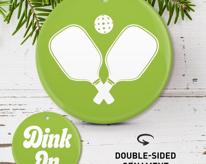Green Pickleball Ornament: Christmas Tree Decoration, Porcelain or Metal