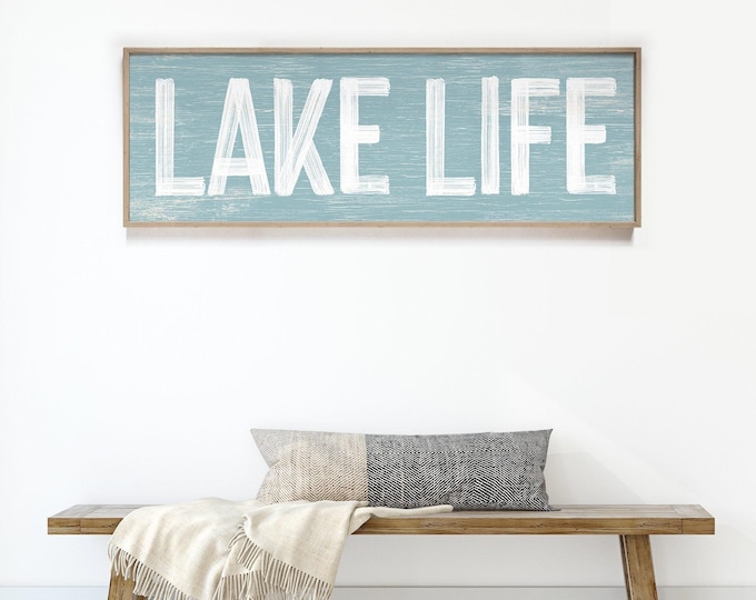 Lake Life Wall Art Print, Modern Farmhouse Driftwood Style