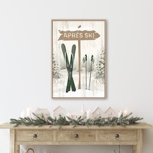 Retro Apres Ski Poster, Ski Mountain Wall Art, Retro Ski Signs, Winter Wall Decor, Ski Gift for Her, Canvas or Aluminum Signs, Forest Green
