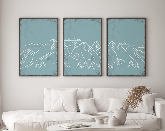 Triptych Wall Art: Mountain Range Abstract - Modern Farmhouse Style