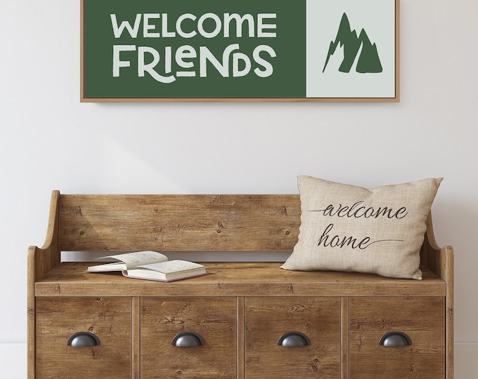 Vintage Home Decor, Extra Large Wall Art, Rustic Retro Signs, Farmhouse Porch Canvas, Skinny Welcome Print, Lightweight Mountain Icon