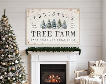 Large Christmas Tree Farm Sign, Vintage Holiday Decor, Farm Fresh Christmas Trees, Christmas Tree Wall Decor, Distressed Christmas Tree Sign