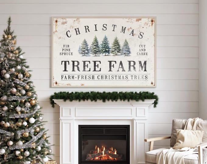 Large Christmas Tree Farm Sign, Vintage Holiday Decor, Farm Fresh Christmas Trees, Christmas Tree Wall Decor, Distressed Christmas Tree Sign