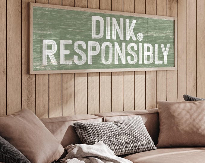 Vintage Sports Sign, Sage Green Dink Responsibly Pickleball Wall Art, Game Room Decor