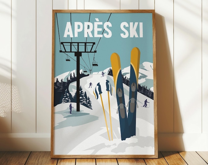 Vintage Apres Ski Wall Art – Retro Ski Lodge Decor for Cabins