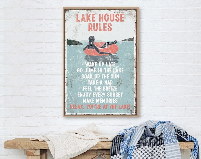 Vintage Coral Pink Lake House Wall Art, Retro Lake Print, Mom Gift Idea