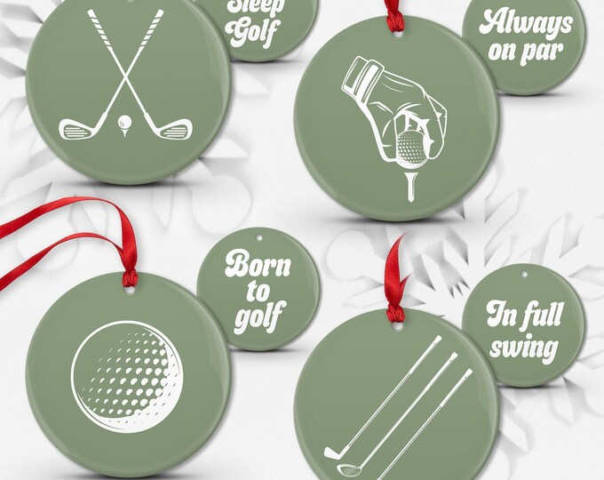 Golf Christmas Ornaments: Holiday Tree Decorations (Set of 4, Porcelain & Metal)