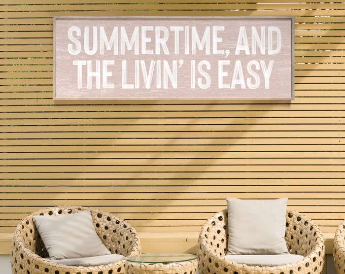 Blush Pink Wall Art Print for Beach House Decor, "Summertime and the Livin' is Easy", Large Metal Print for Pool Deck or Outdoor Patio