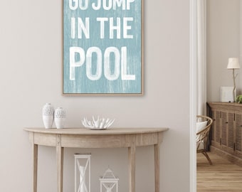Poolside Art, Distressed White Letters on Light Blue