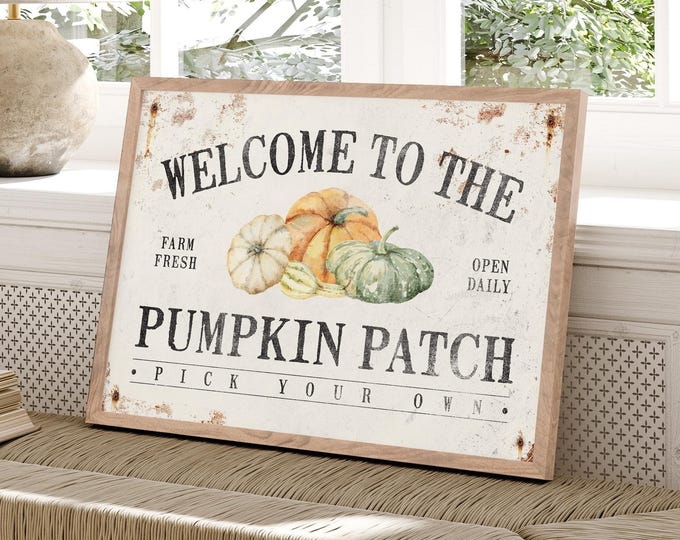 Welcome to the Pumpkin Patch Wall Art, Rustic Fall Farmers Market Decor