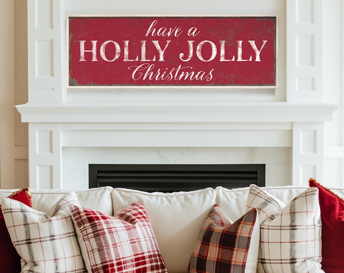 Christmas Wall Decor: Vintage Holiday Sign (Maple Frame, Aluminum or Canvas)