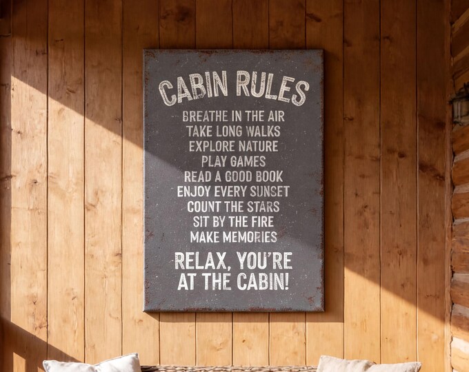 Cabin Rules Slate Gray Lodge Wall Art, Take Long Walks, Rustic Mountain Gift