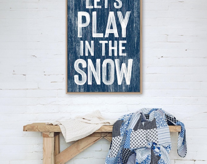 Let's Play In The Snow, Navy And White Winter Wall Art, Kids Room Gift