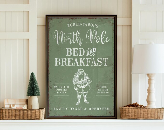 Rustic North Pole Bed and Breakfast Sign - Cozy Christmas Decor