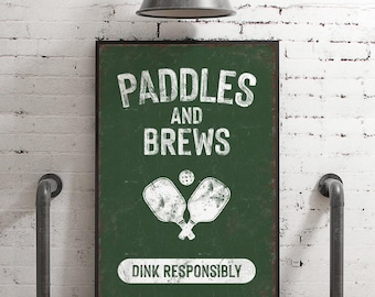 Pickleball Wall Decor Sign: Vintage Paddles and Brews Art
