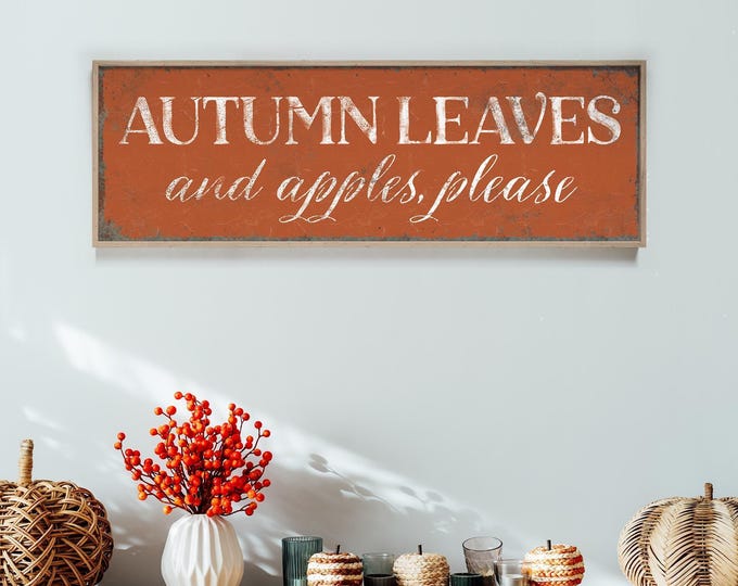 Leaves Art Print, Apples Please Sign, Cream Autumn Wall Decor