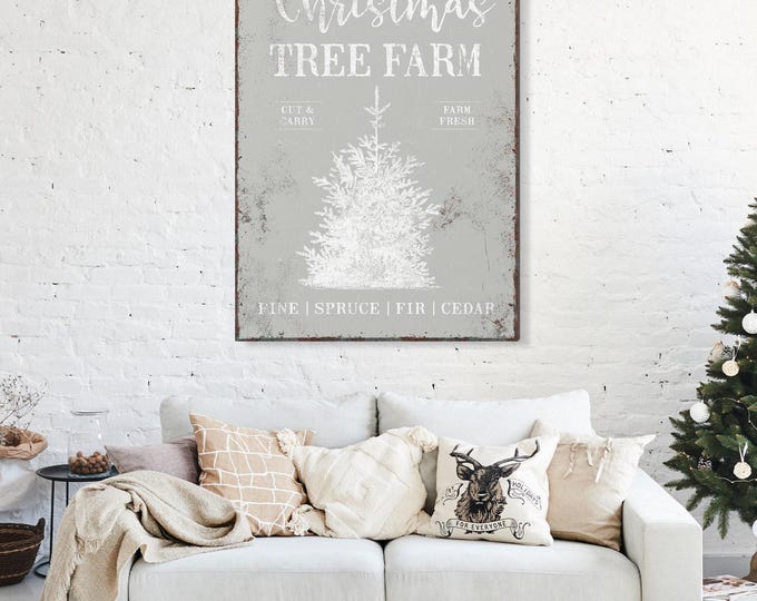 Farmhouse Christmas Tree Farm Sign, Vintage Rustic Style (Canvas, Paper, or Aluminum)