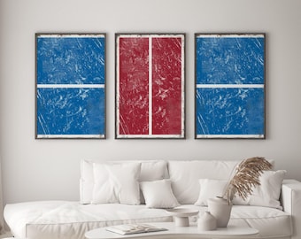 Triptych PICKLEBALL Wall Art,  3 Piece Framed Set, Pickleball Gifts, Sports-themed decor, Modern Farmhouse, Ocean Blue and Dark Red