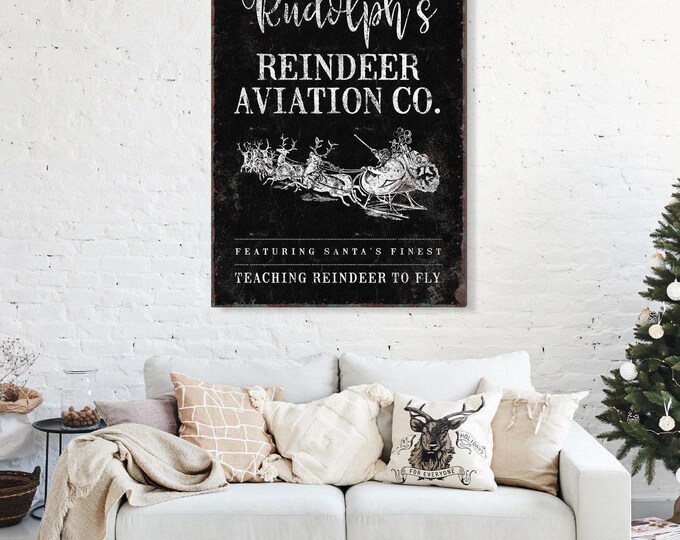 Rudolph Reindeer Wall Sign, Vintage Farmhouse Style (Black & White)
