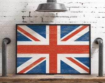 Vintage British Flag Poster, Distressed UK Wall Art, Farmhouse Flag Decor