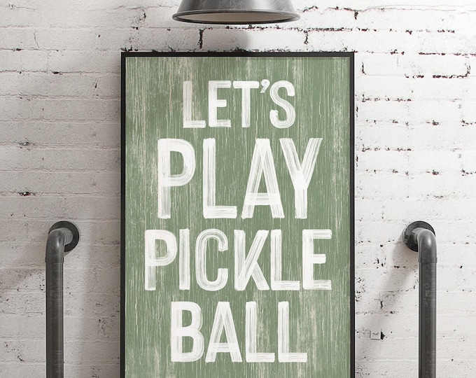 Pickleball Decor, Fun Seagrass Green Rustic Pickleball Wall Sign, Pickleball Art