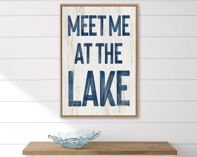 Retro Lake Sign, Vintage Lake Decor, Cabin Wall Art, Nautical Navy Canvas Print, Lake House Gift, Faux Wood Texture, Aluminum Print